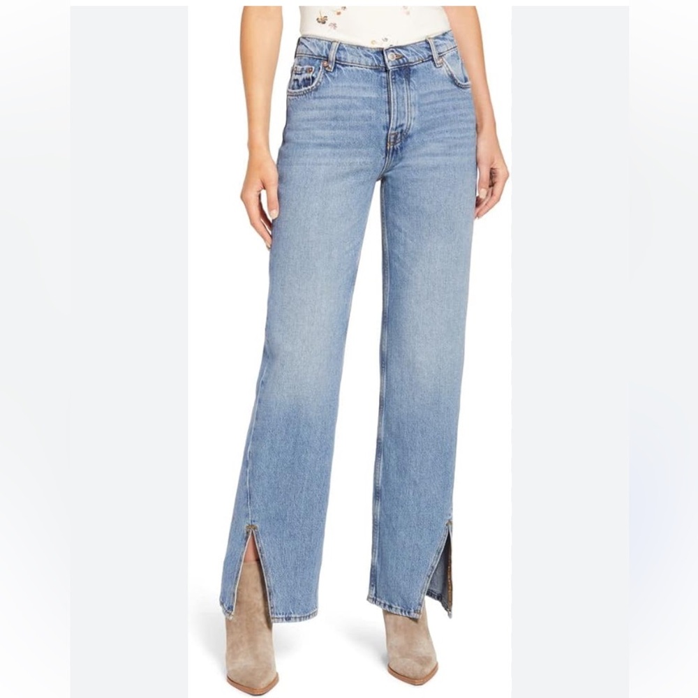 Free‎ People High Waist Slit Hem Staight Jeans